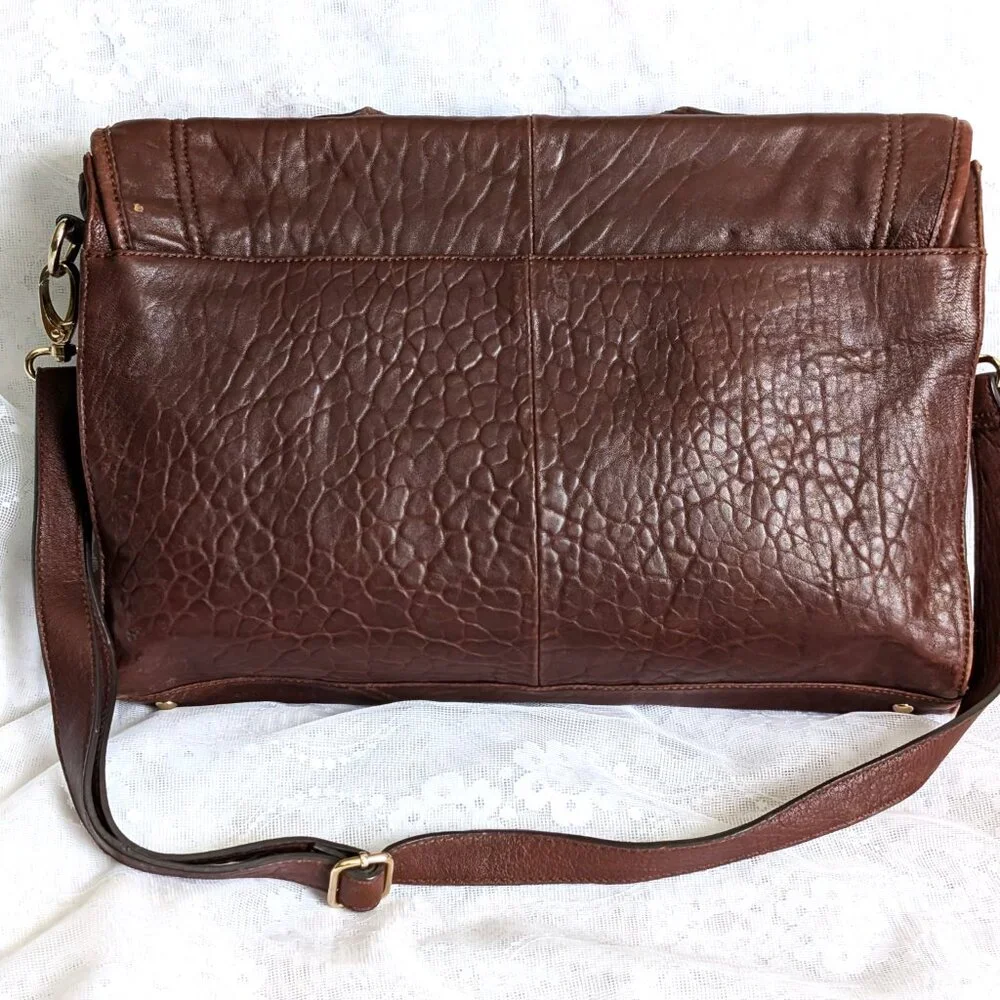 HYPE Brown Pebbled Leather Laptop Shoulder Messenger Briefcase Satchel Bag